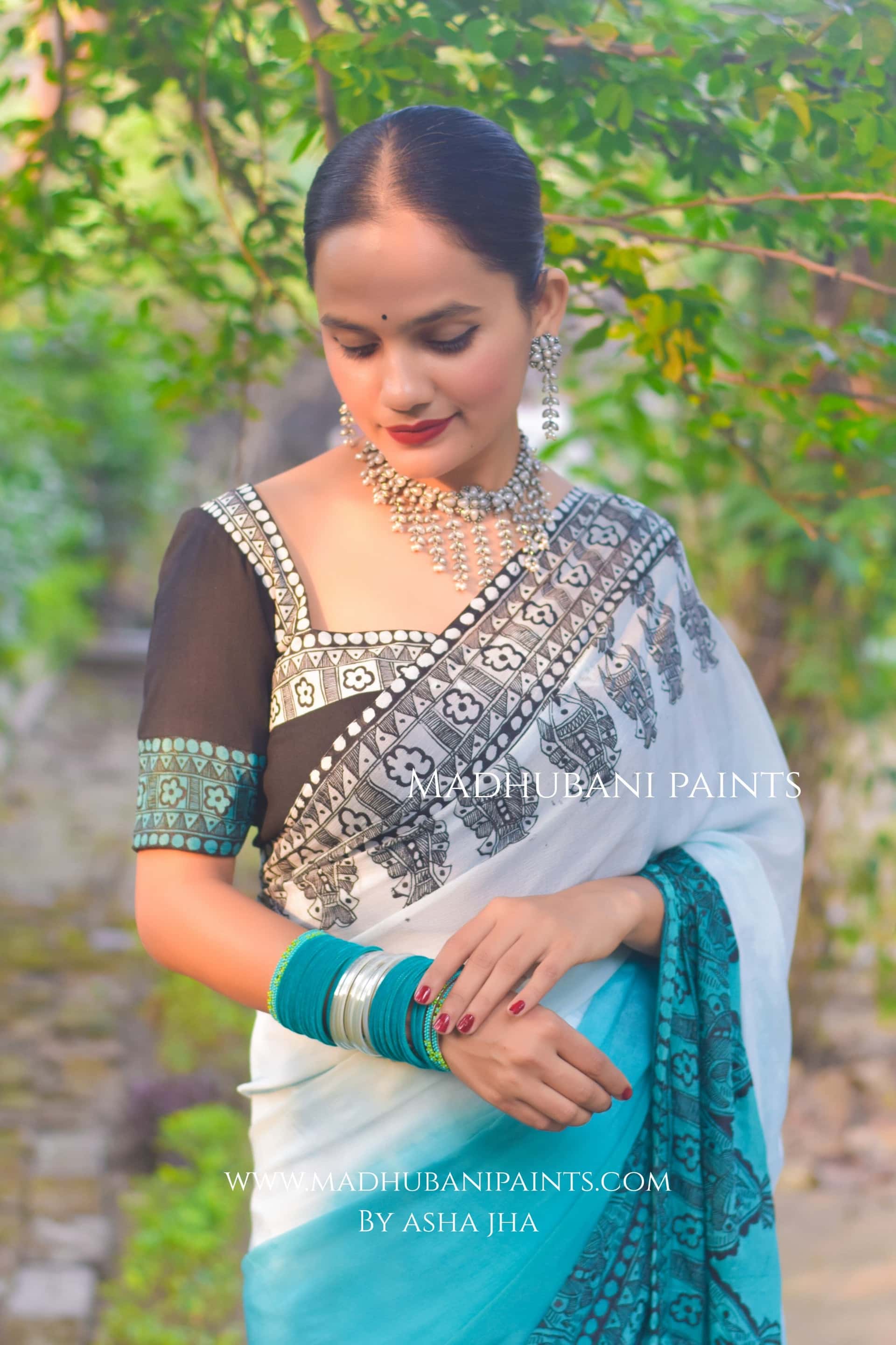 Neel Ujala Hand-painted Madhubani Chiffon Blouse — image 3 of 4