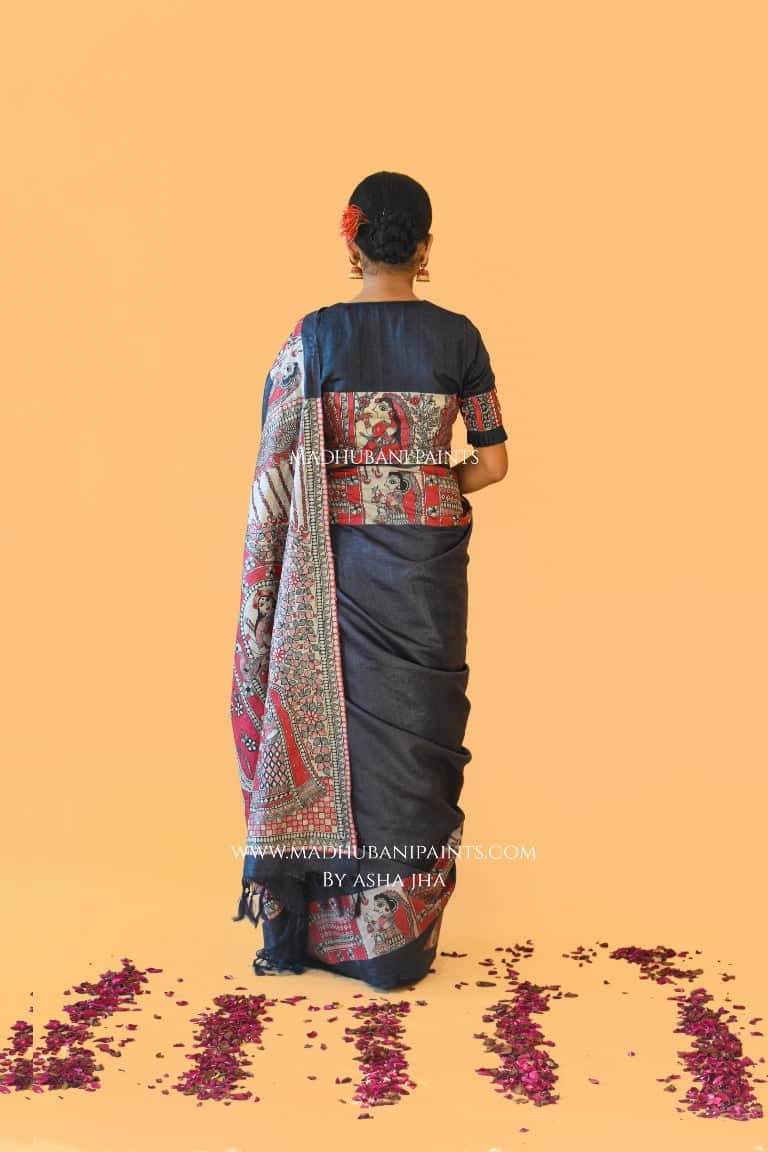 'NARAYANI' Handpainted Madhubani Tussar Silk Saree  Blouse Set — image 5 of 11