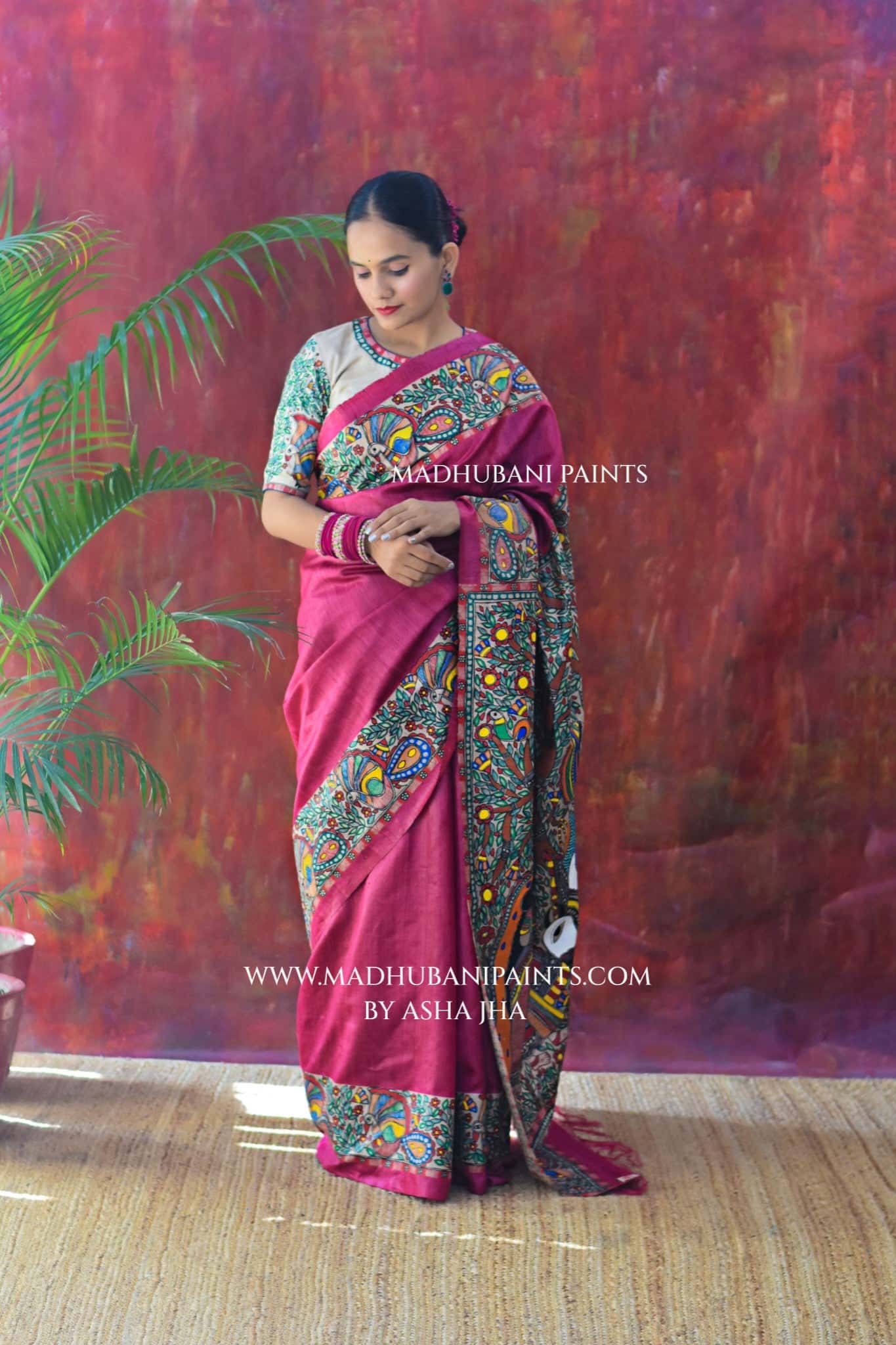 RASRAJ Hand-painted Madhubani Tussar Silk Saree — image 7 of 7