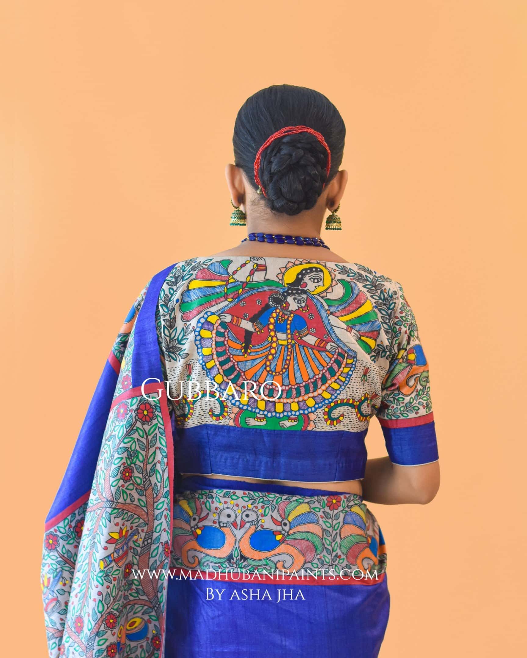 'MANMOHANA' Hand-painted Madhubani Tussar Silk Blouse — image 4 of 10