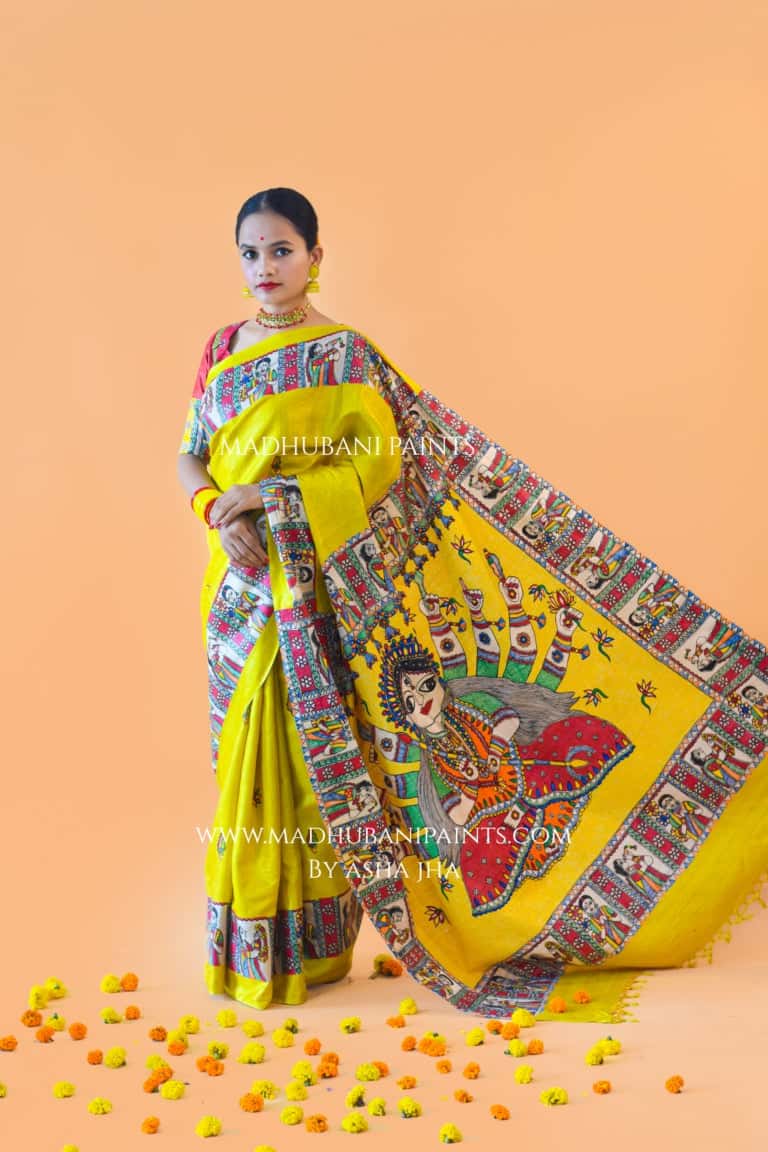 'UMA' Handpainted Madhubani Tussar Silk Blouse Set — image 5 of 10