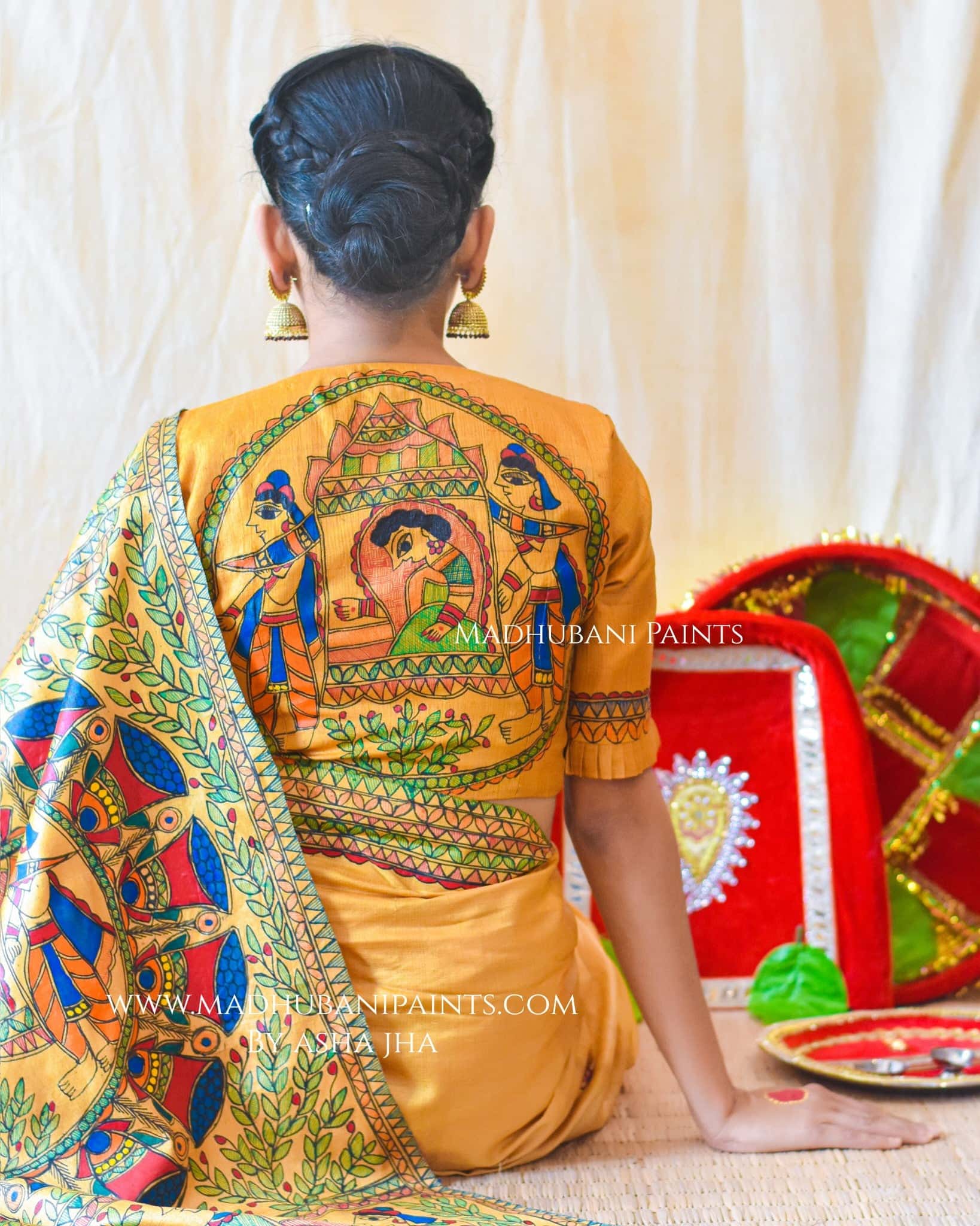PILI DOLI Hand-painted Madhubani Tussar Silk Saree Blouse Set — image 5 of 8