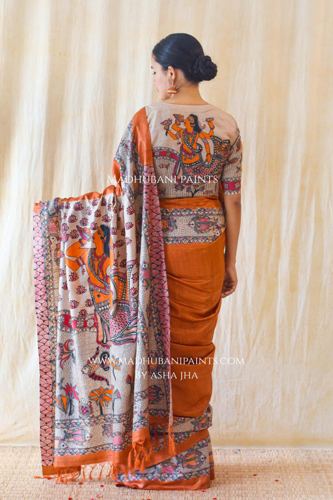 Vishnu Avatar Handpainted Tussar Saree — image 8 of 9