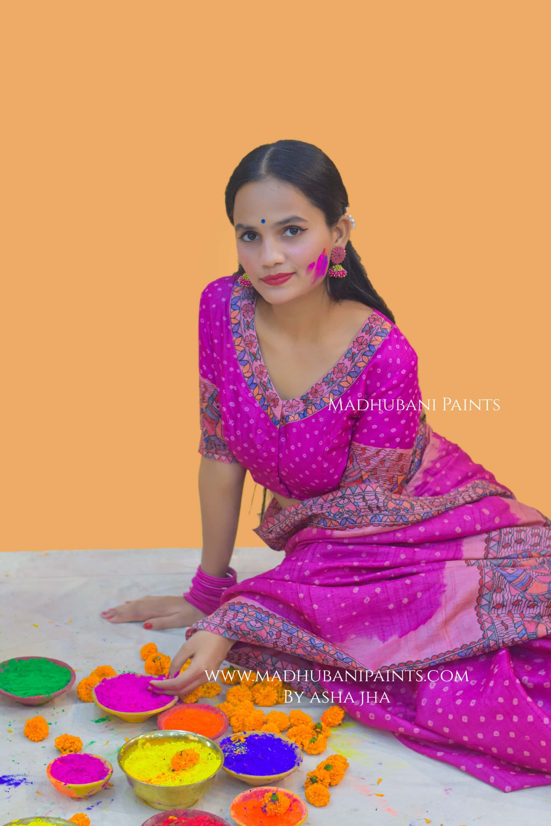 MATSYA BANDHINI MANDALI Hand-painted Madhubani Tussar Silk Blouse — image 3 of 7