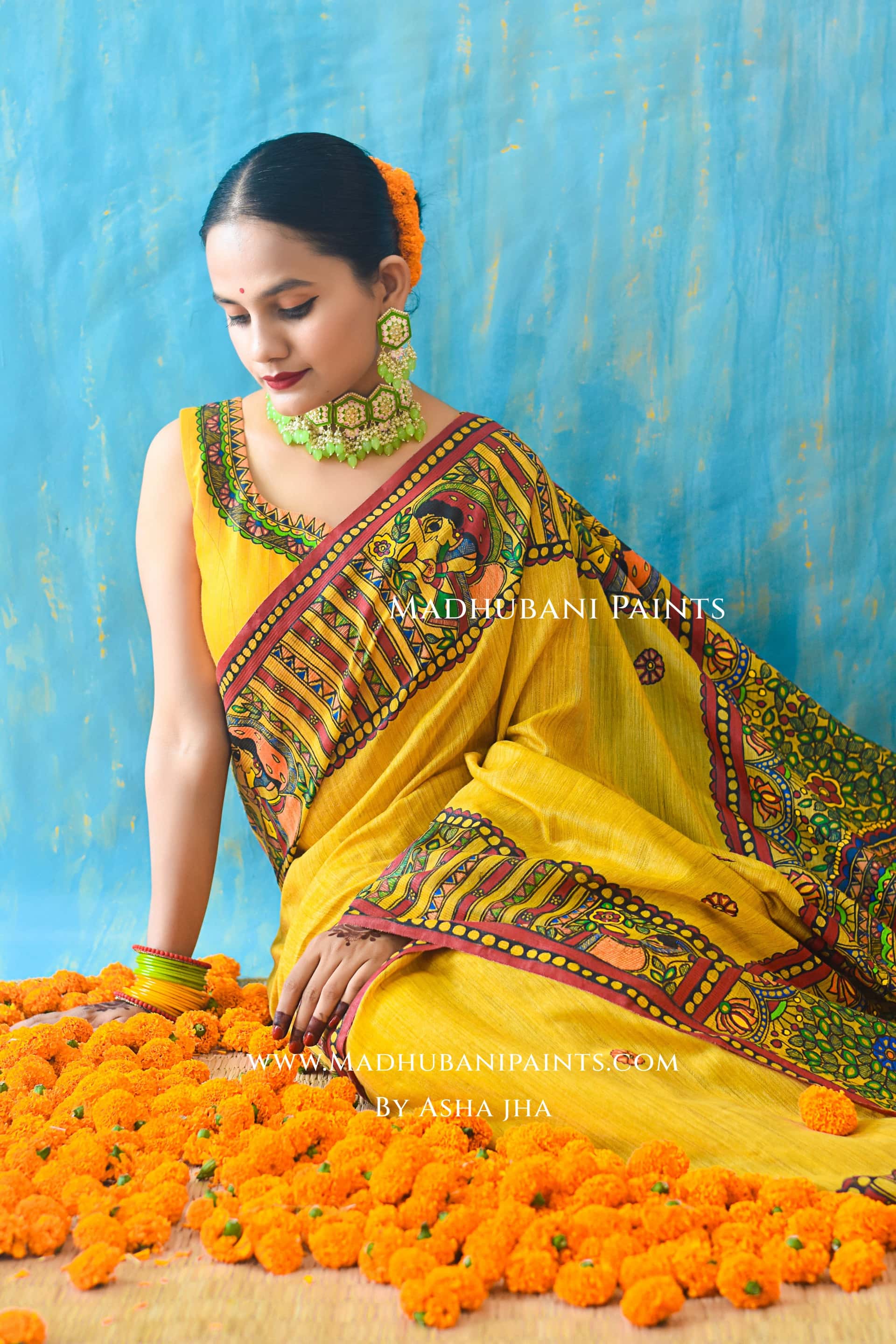 KAMESHWARI Madhubani Hand-painted Chanderi Silk Saree Blouse Set — image 2 of 11