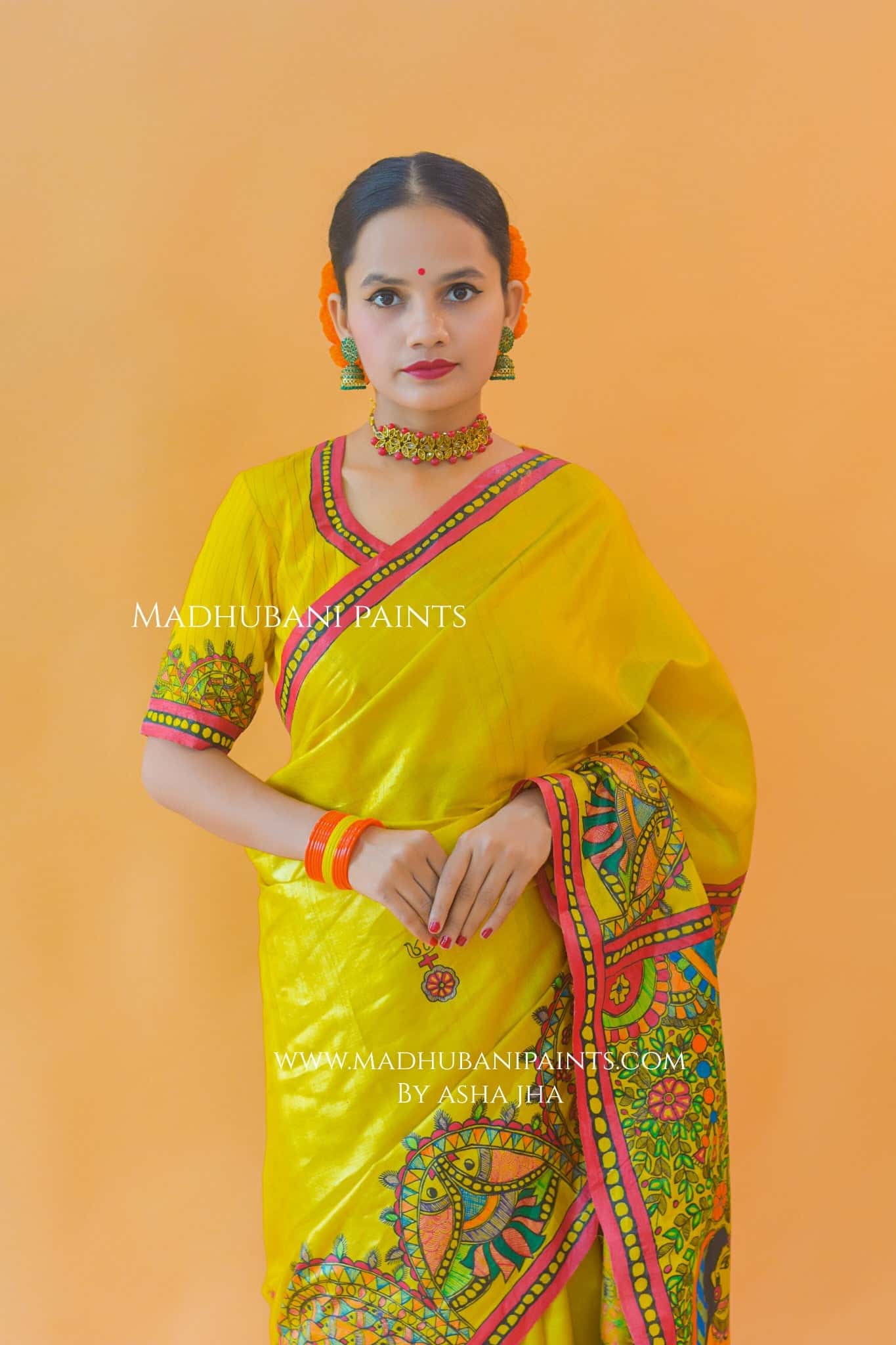 SHIV PARVATI VIVAH Hand-painted Madhubani Tussar Silk Saree Blouse Set — image 6 of 11