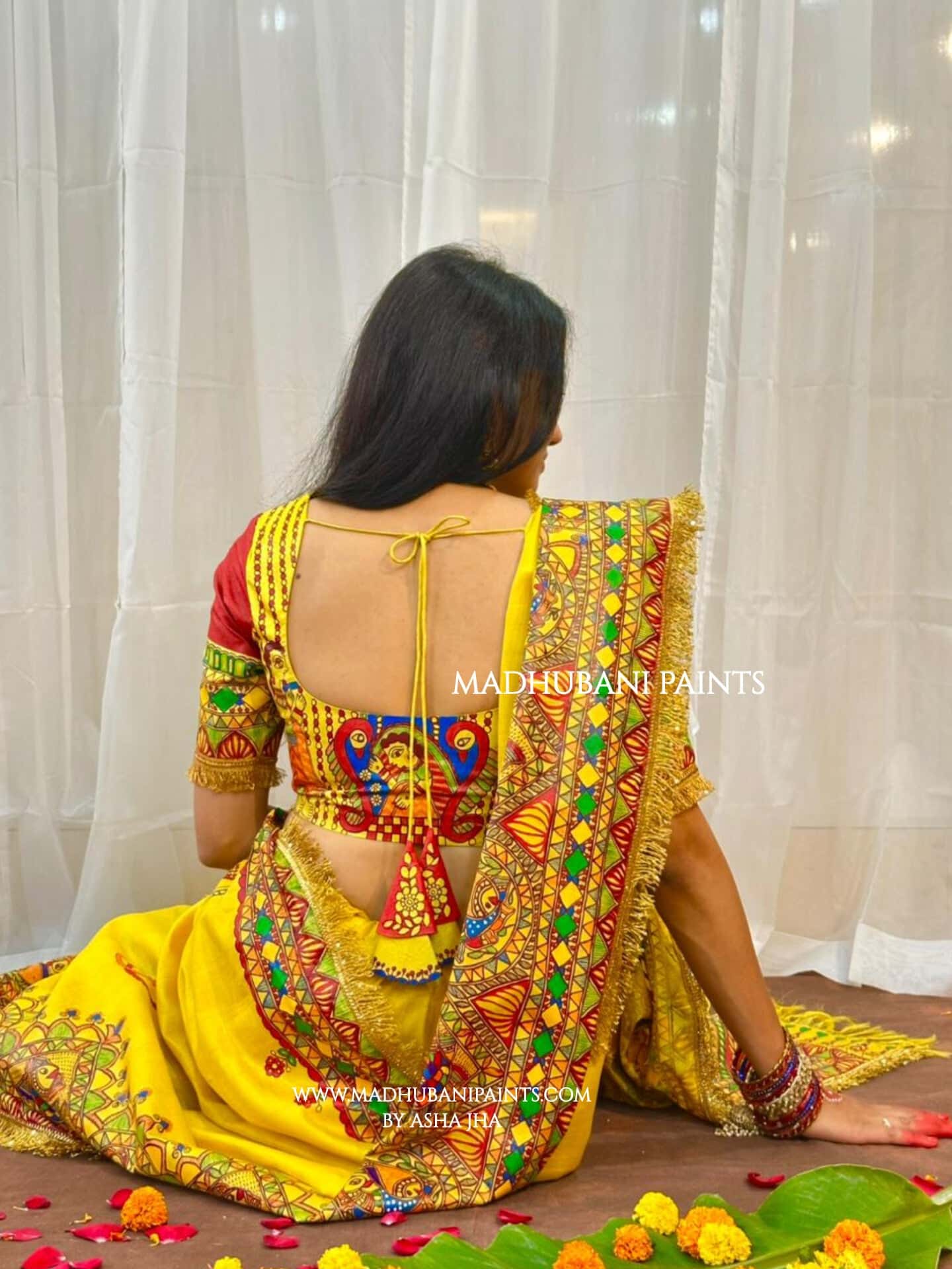 MITHILA VIVAH BRIDAL Hand-painted Madhubani Tussar Silk Saree — image 2 of 8