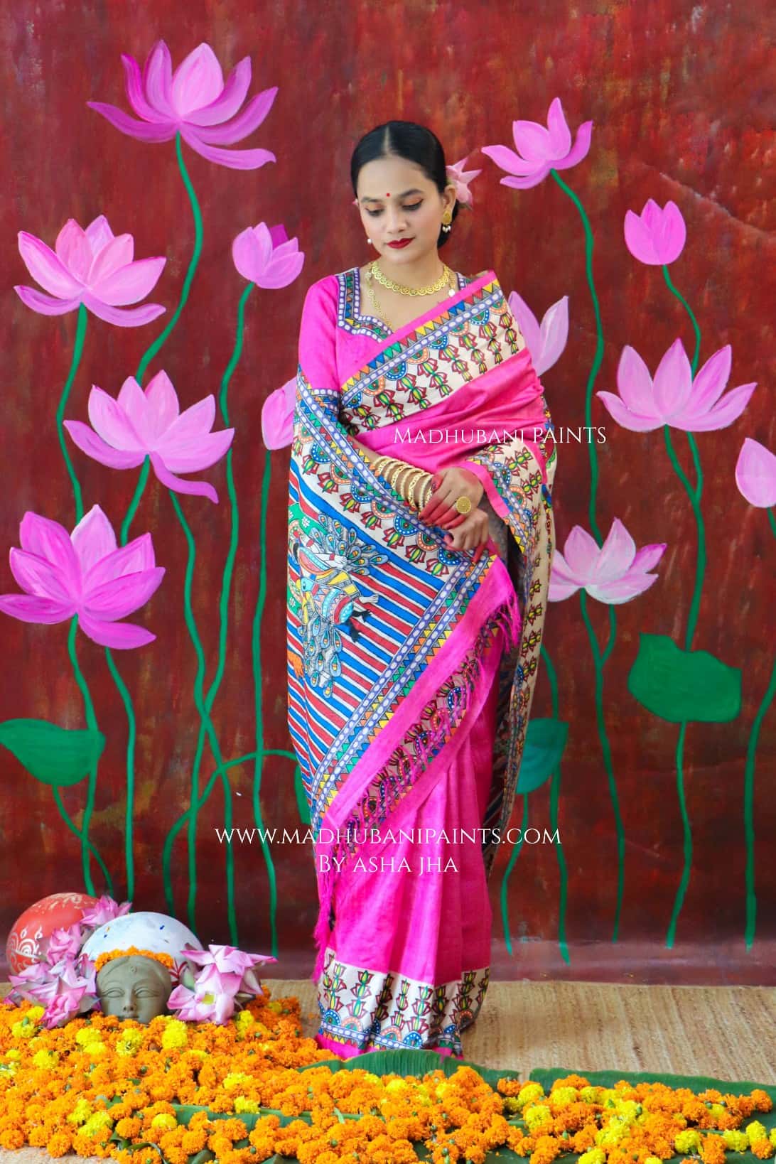 'PADMANABHA SAHODARI' Handpainted Madhubani Tussar Silk Saree — image 4 of 9
