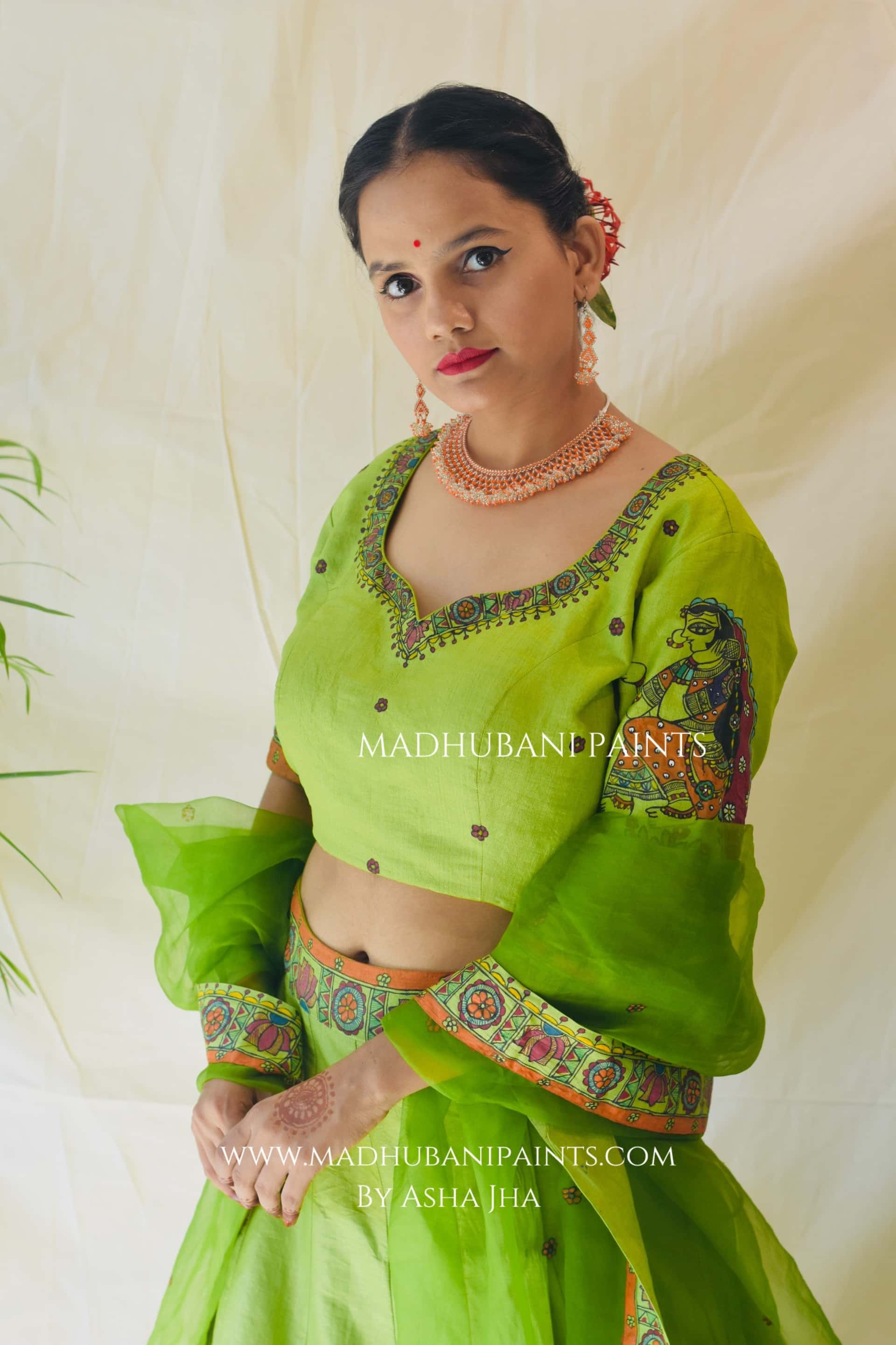 MEHNDI KA RANG Hand-painted Madhubani Lehnga — image 7 of 18