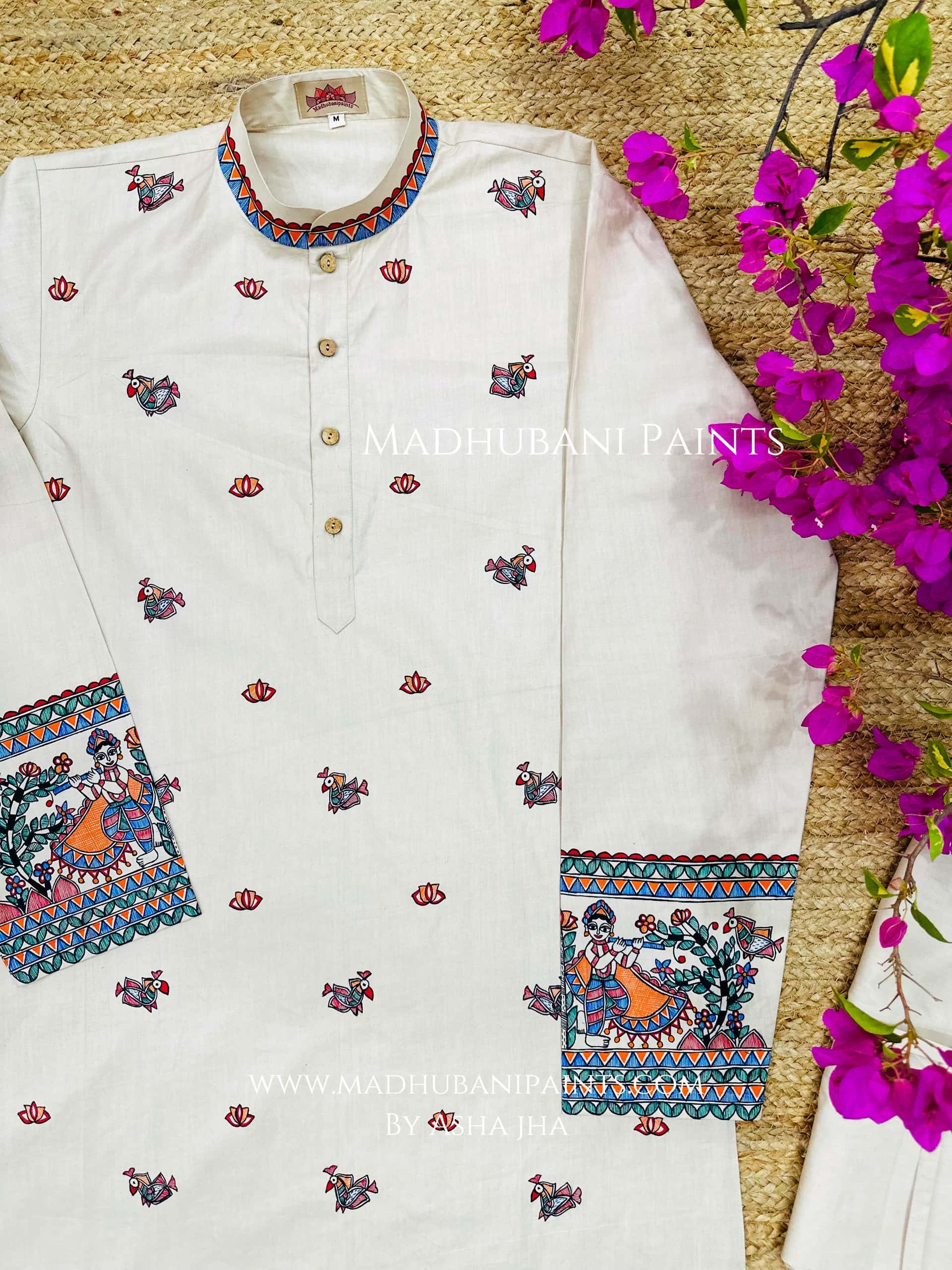 Radha Krishna Hand-painted Handloom Men's Cotton Kurta — image 3 of 5