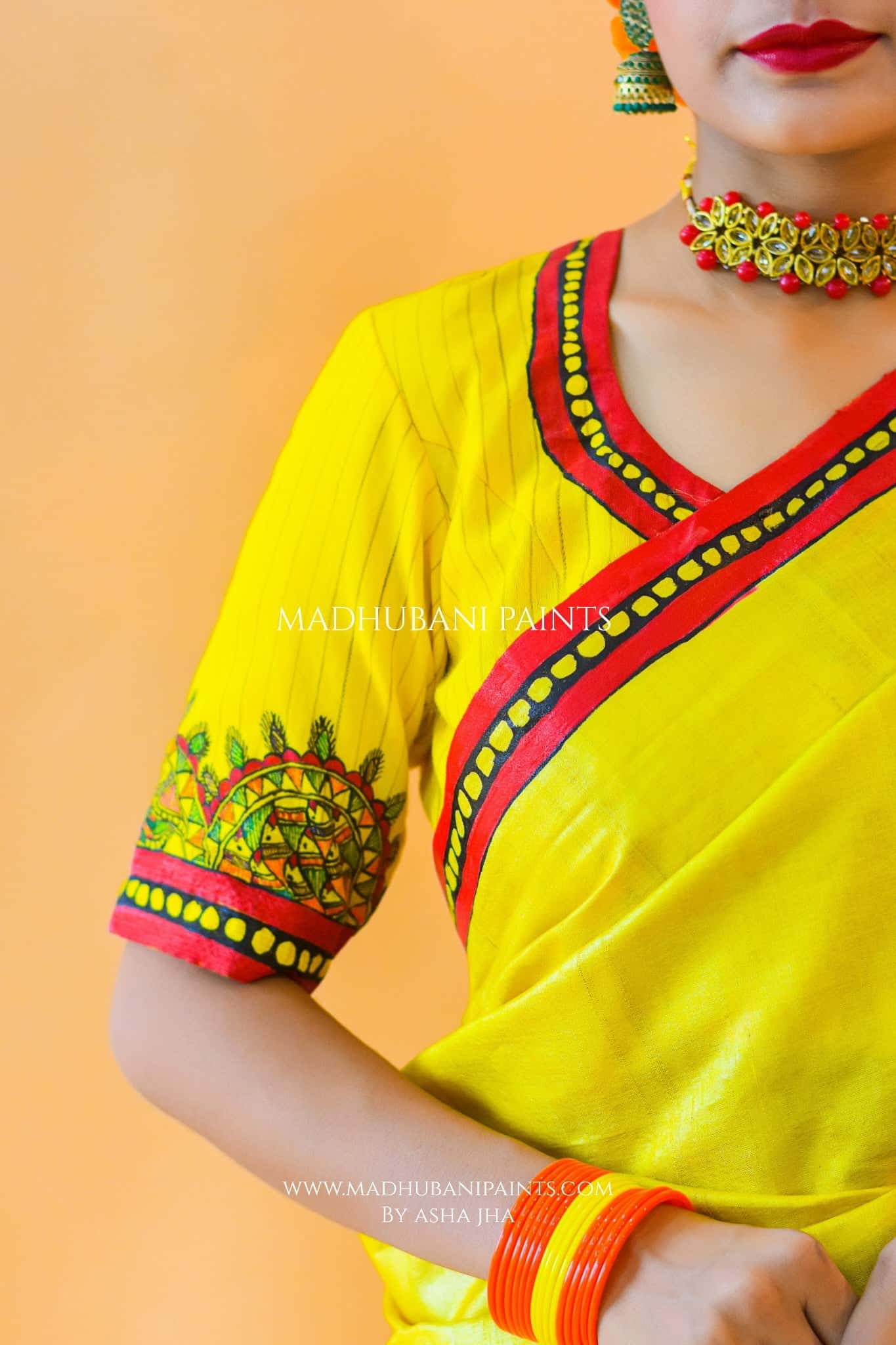 SHIV PARVATI VIVAH Hand-painted Madhubani Tussar Silk Blouse — image 4 of 11