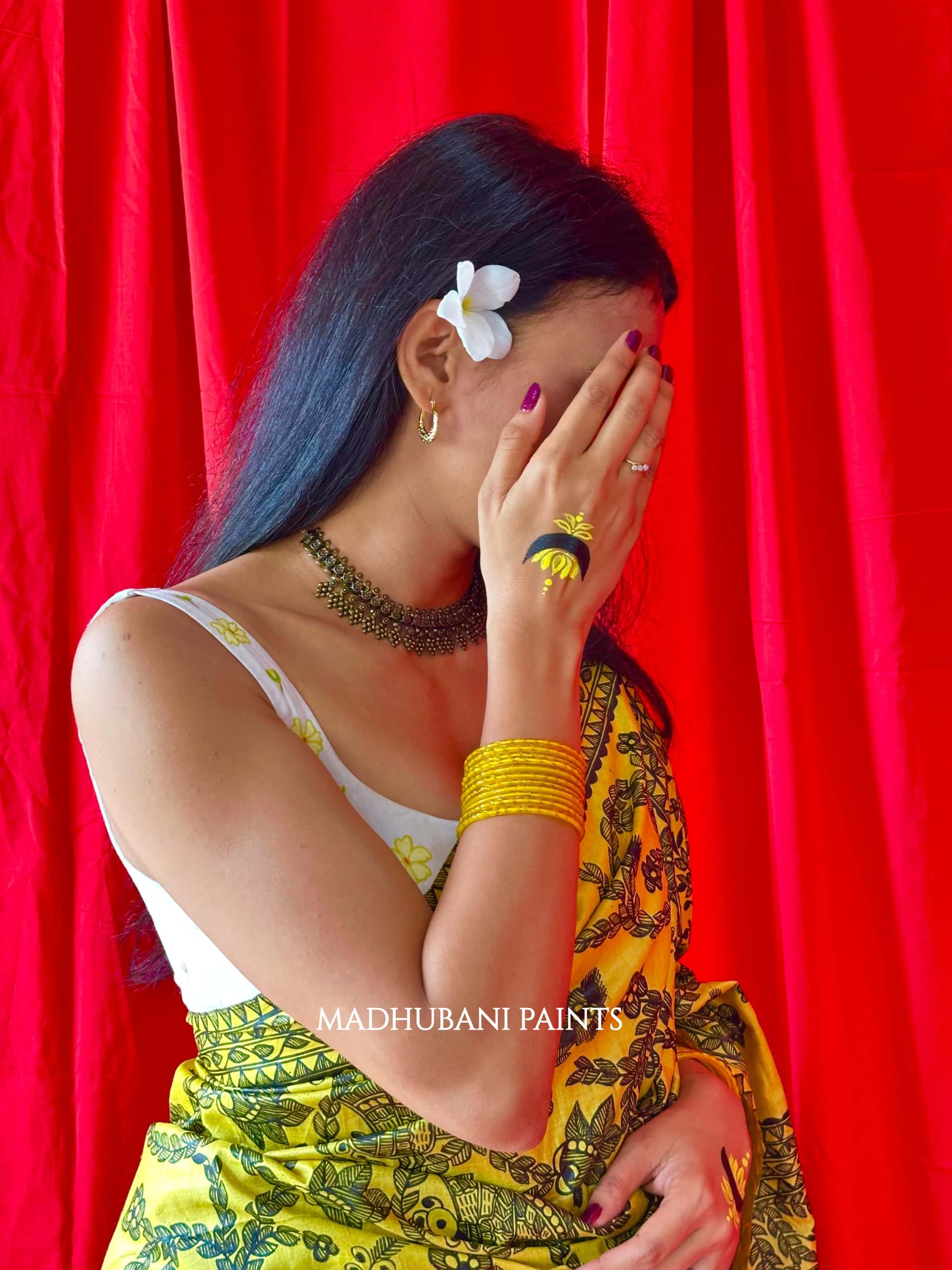 MAYUR MANDALI Full Handpainted Madhubani Saree — image 7 of 12