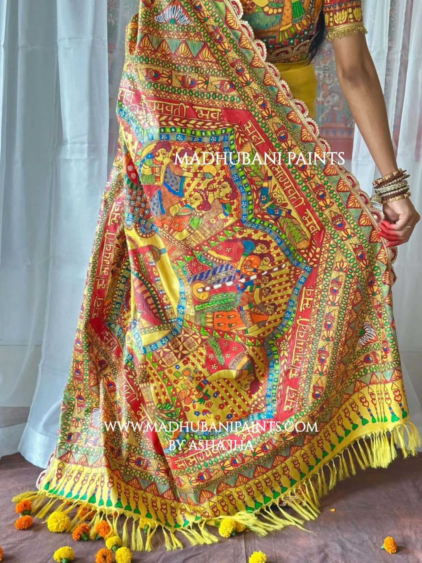 MITHILA WEDDING Hand-painted Madhubani Tussar Silk Saree — image 3 of 12