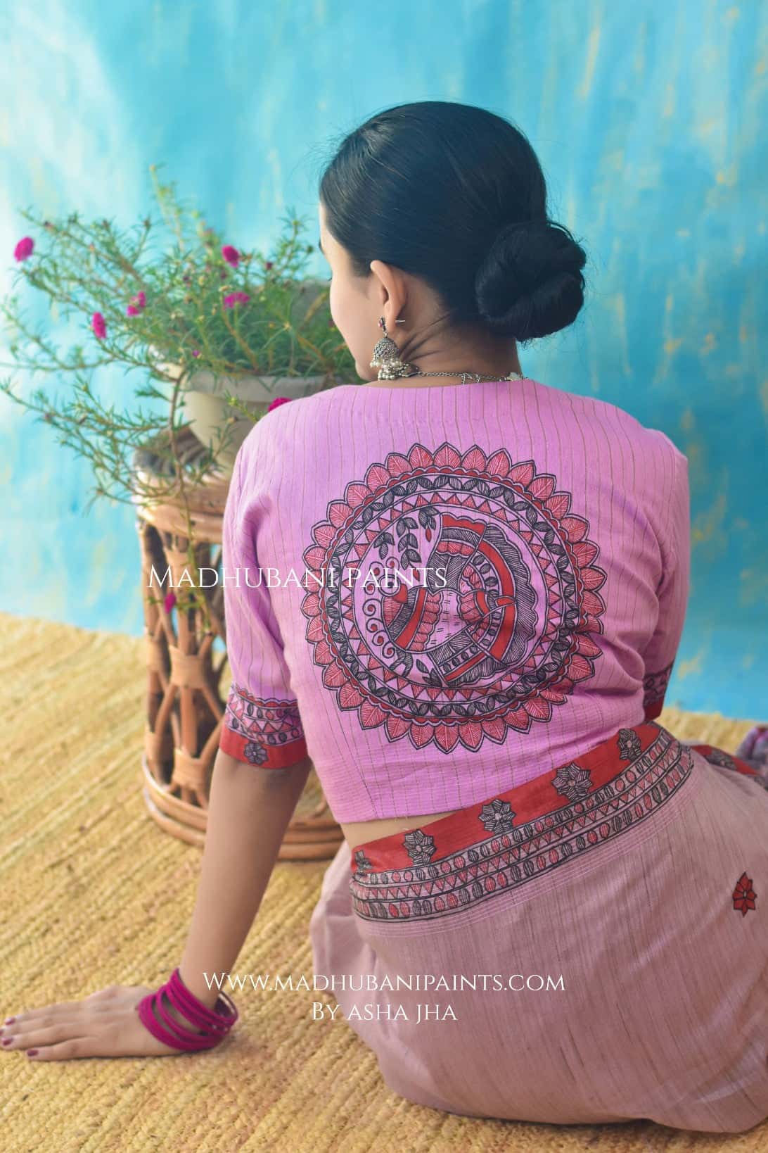 BASANT BAHAR Hand-painted Madhubani Chanderi Saree Blouse Set — image 2 of 9