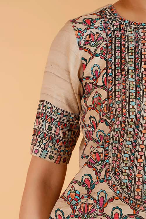 'Prakriti' Handpainted Madhubani Tussar Silk Kurta — image 6 of 7