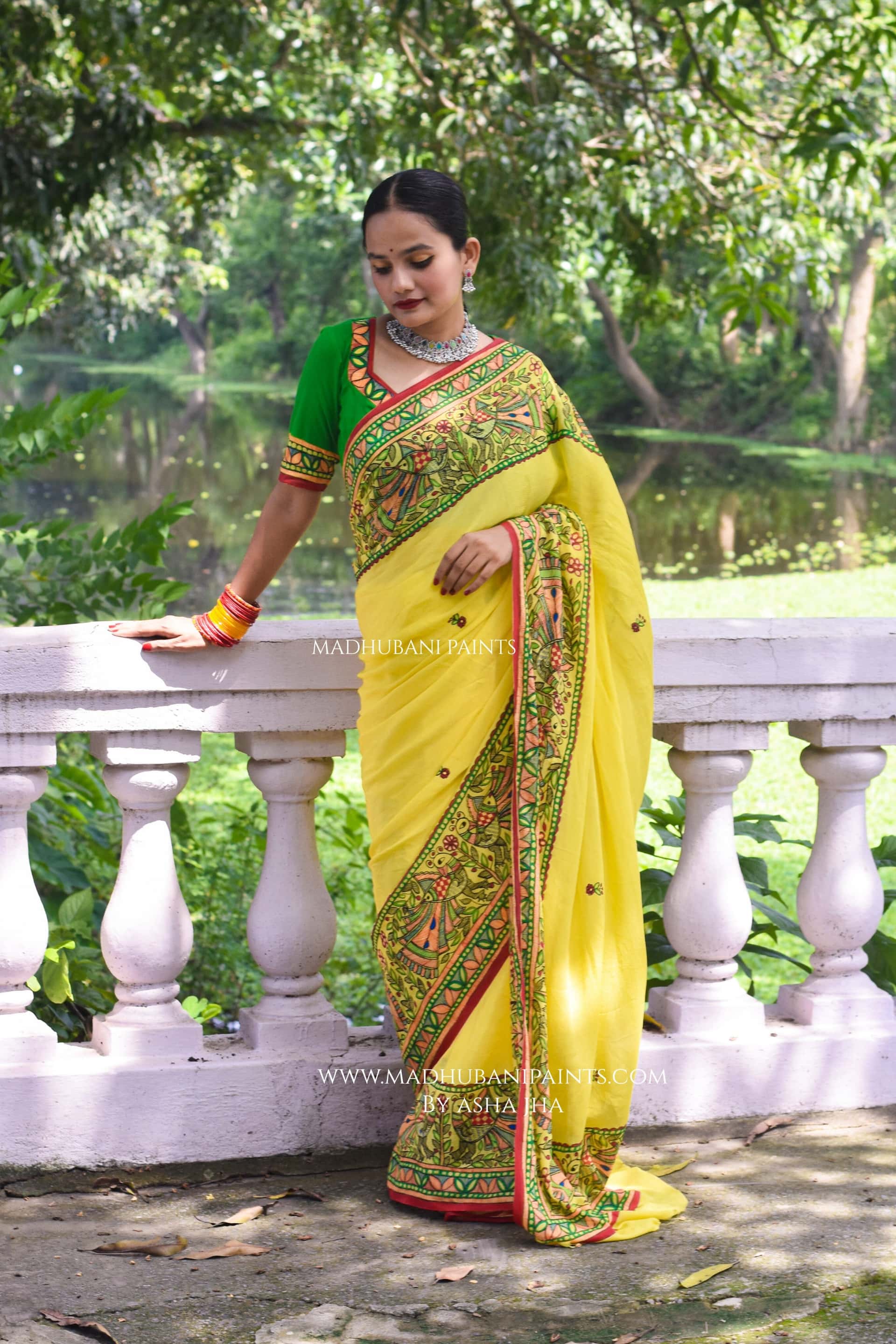 Pyaari Mayuri Hand-painted Madhubani Chiffon Saree — image 4 of 5