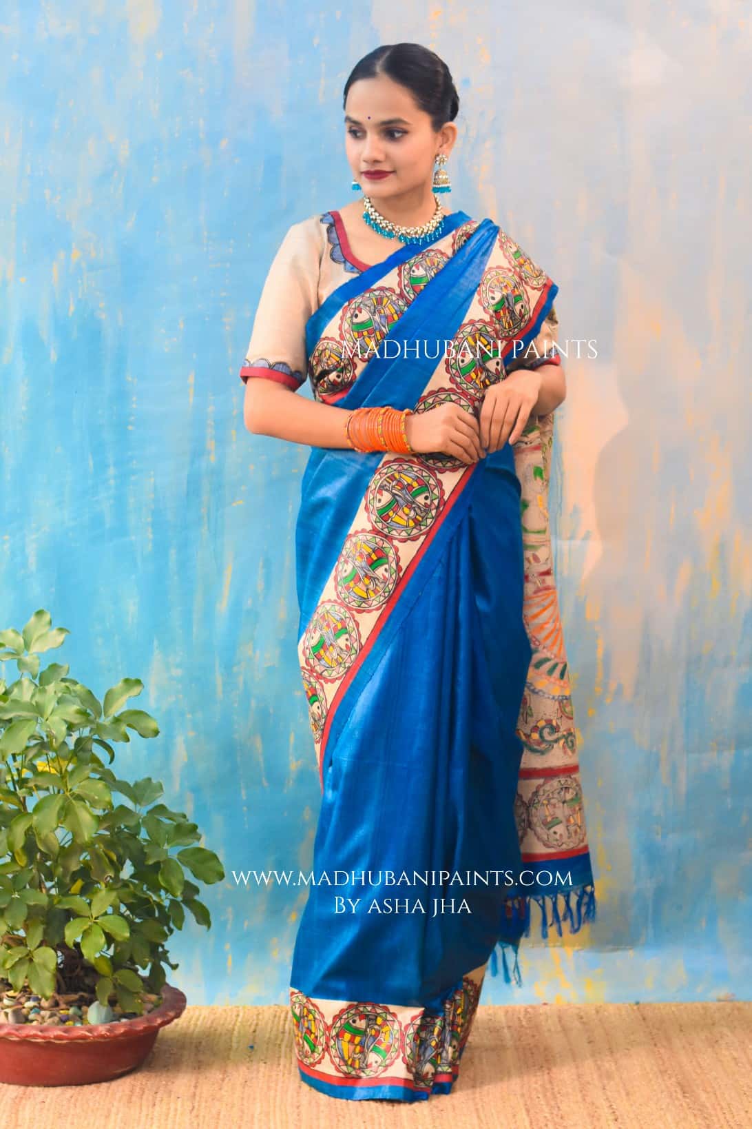 'VRINDAVAN KI RADHA' Tussar Silk Saree Blouse Set — image 3 of 8