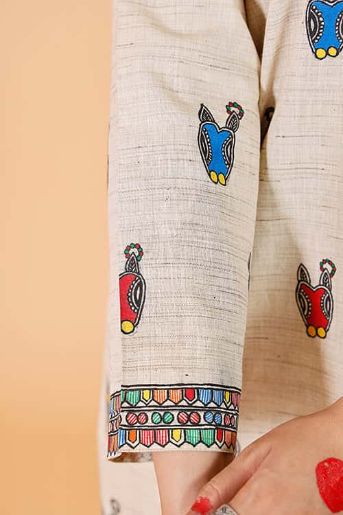 'Nandi' Handpainted Madhubani Cotton Kurta — image 8 of 8