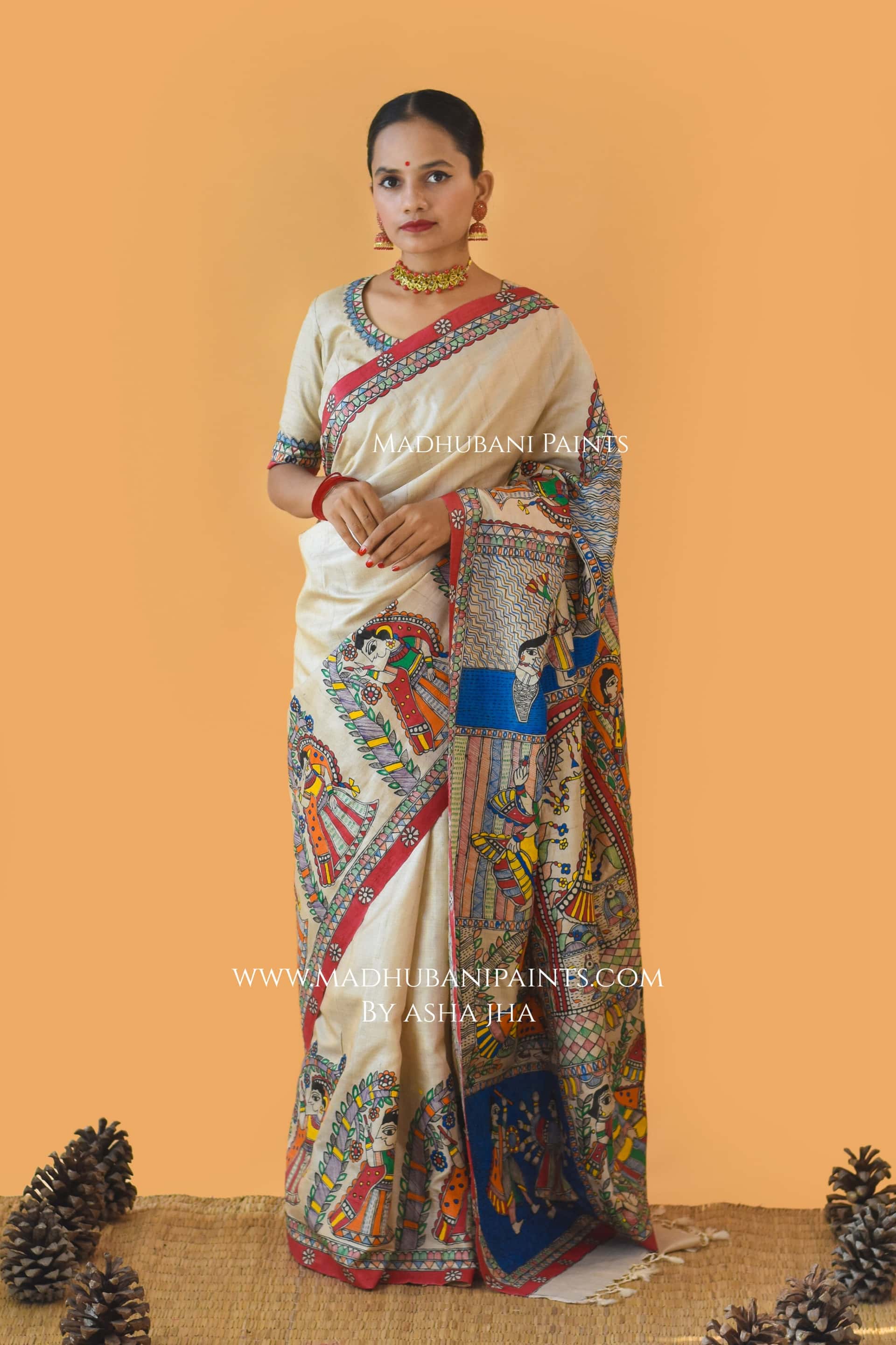 NARAYAN AVATAR Hand-painted Madhubani Tussar Silk Saree — image 2 of 4