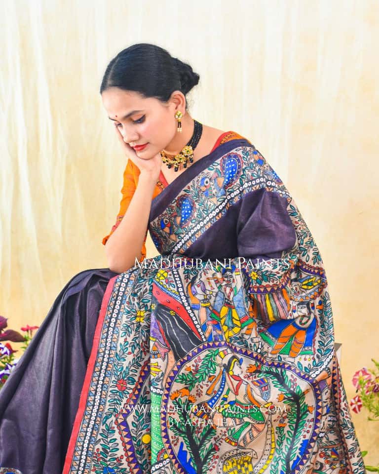 KRISHNA RAAS' Handpainted Madhubani Tussar Silk Saree — image 7 of 7