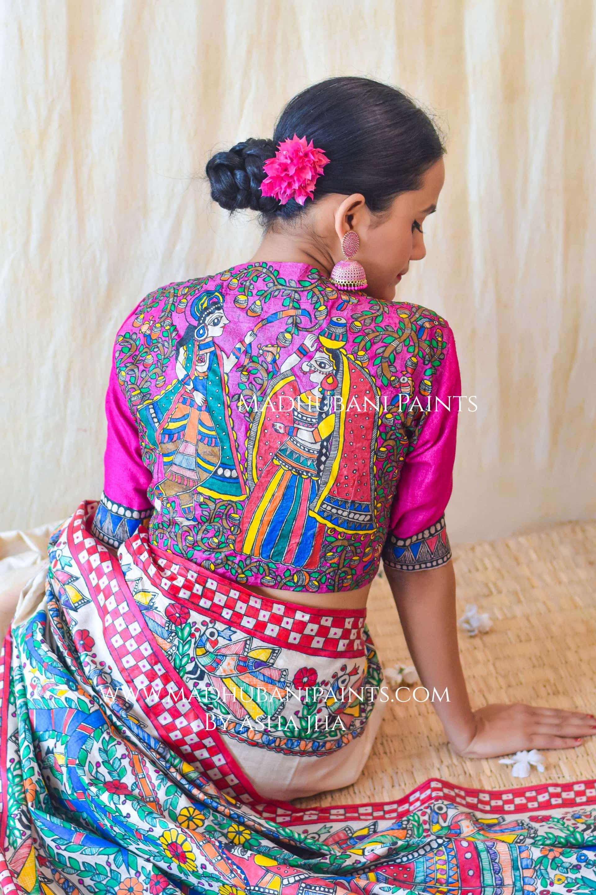 MADHURIMA Hand-painted Madhubani Tussar Silk Saree Blouse Set — image 10 of 11