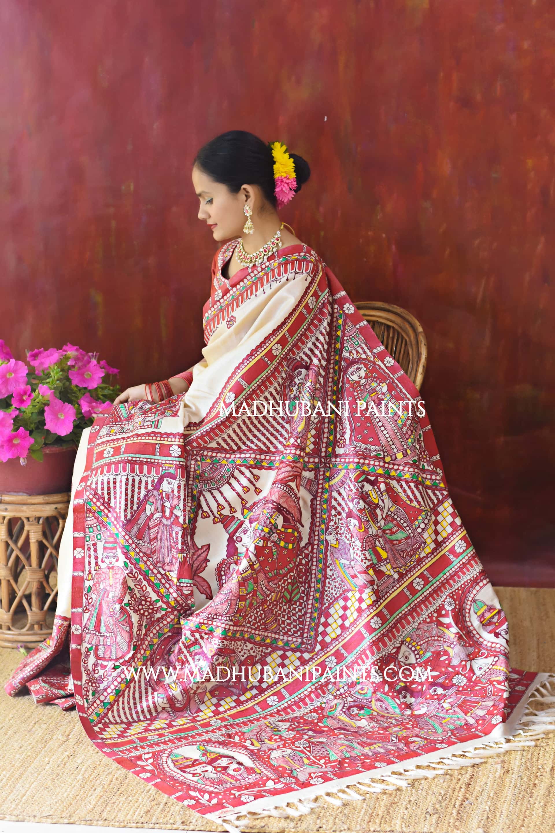 BENGALI BRIDE Hand-painted Madhubani Tussar Silk Saree