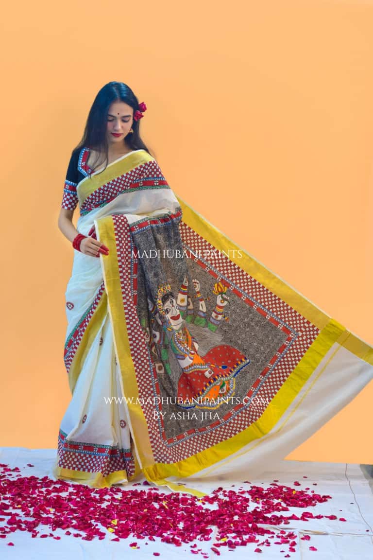 'KALYANI' Handpainted Cotton Saree — image 4 of 9