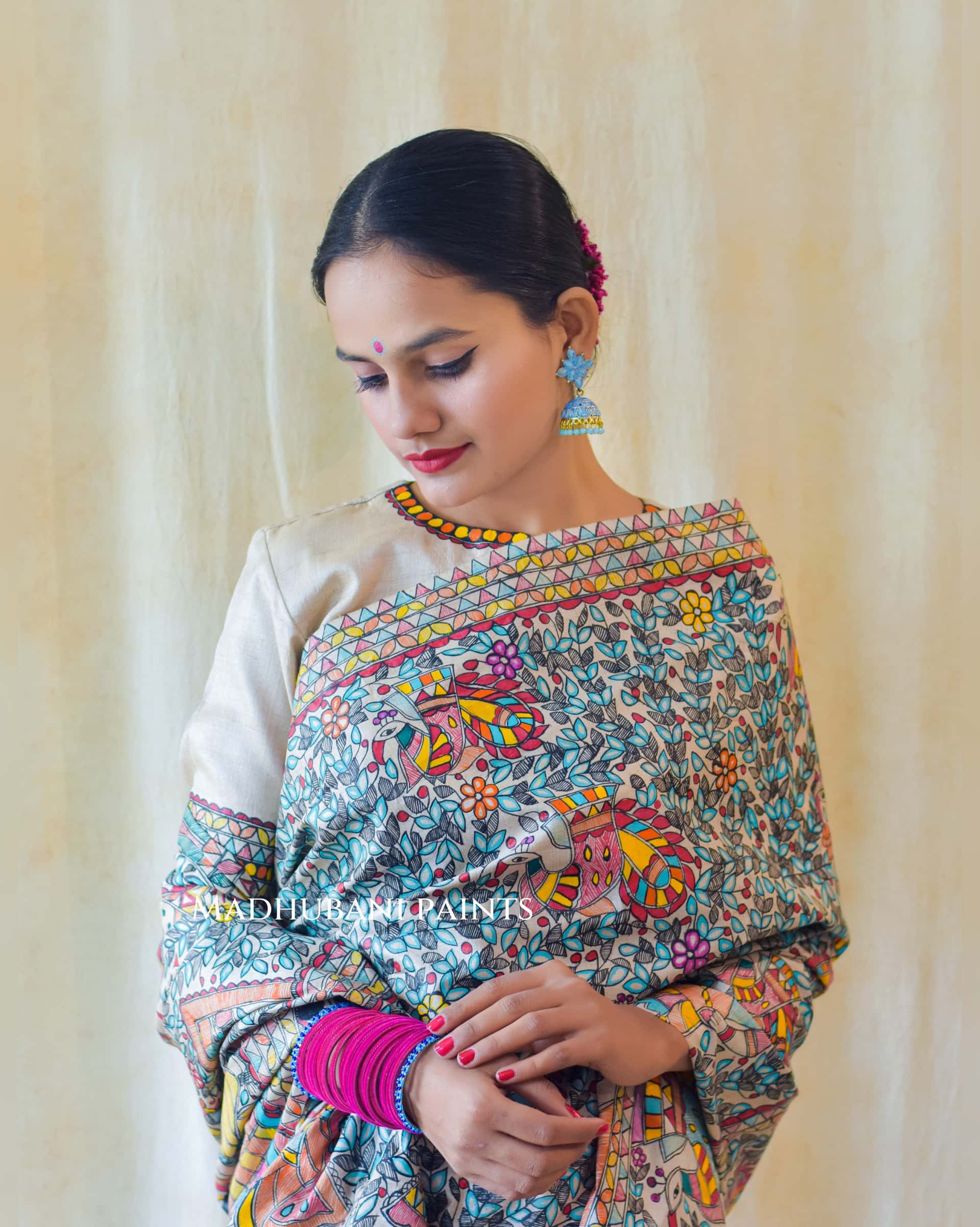 NEEL RAMAYAN Half Work Hand-painted Madhubani Tussar Silk Blouse — image 3 of 8