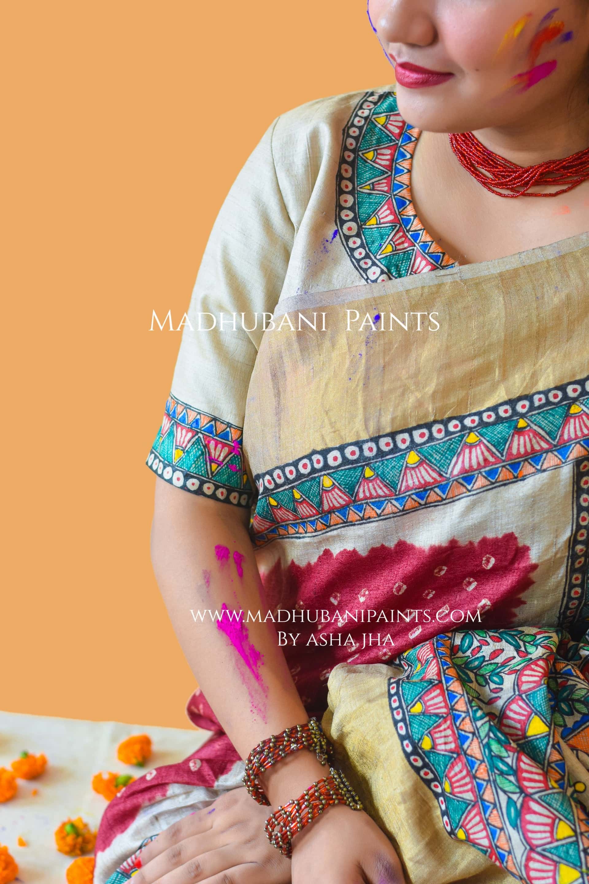 GAURI PUJA Hand-painted Madhubani Bandhini Tussar Silk Blouse — image 3 of 5