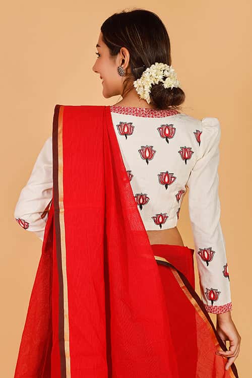 'Samvidkamal' Handpainted Madhubani Cotton Blouse — image 5 of 7