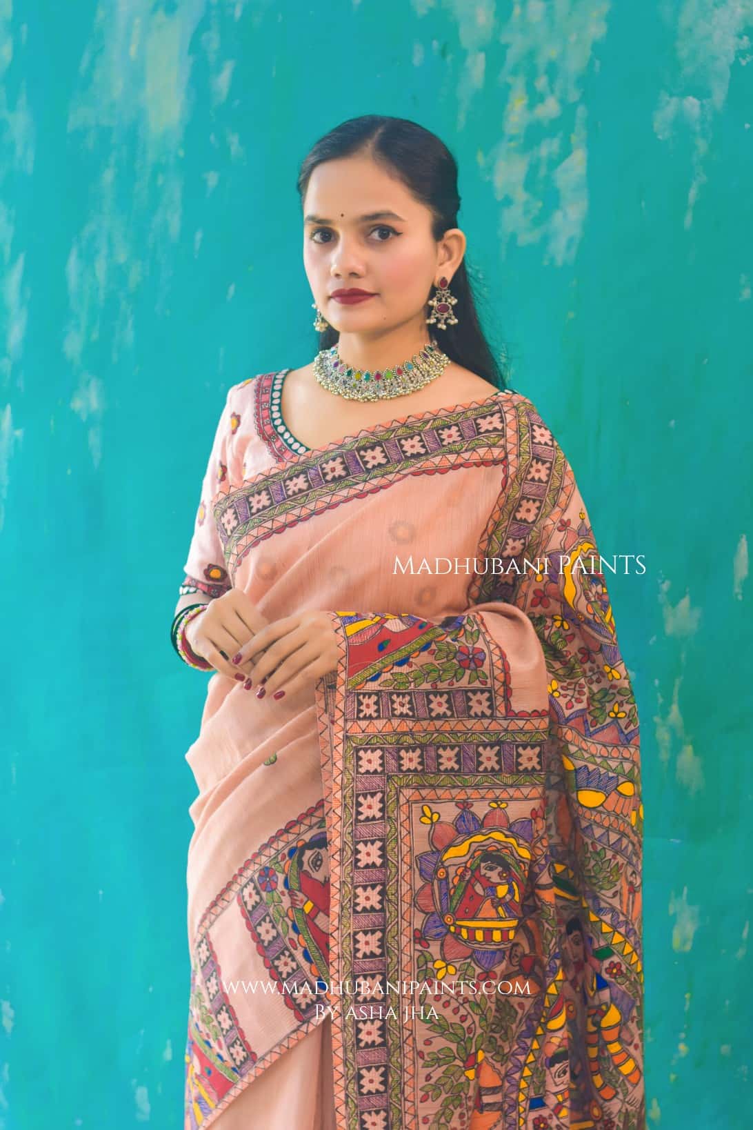 DOLI DARPAN Handpainted Madhubani Chanderi Saree Blouse Set — image 8 of 9