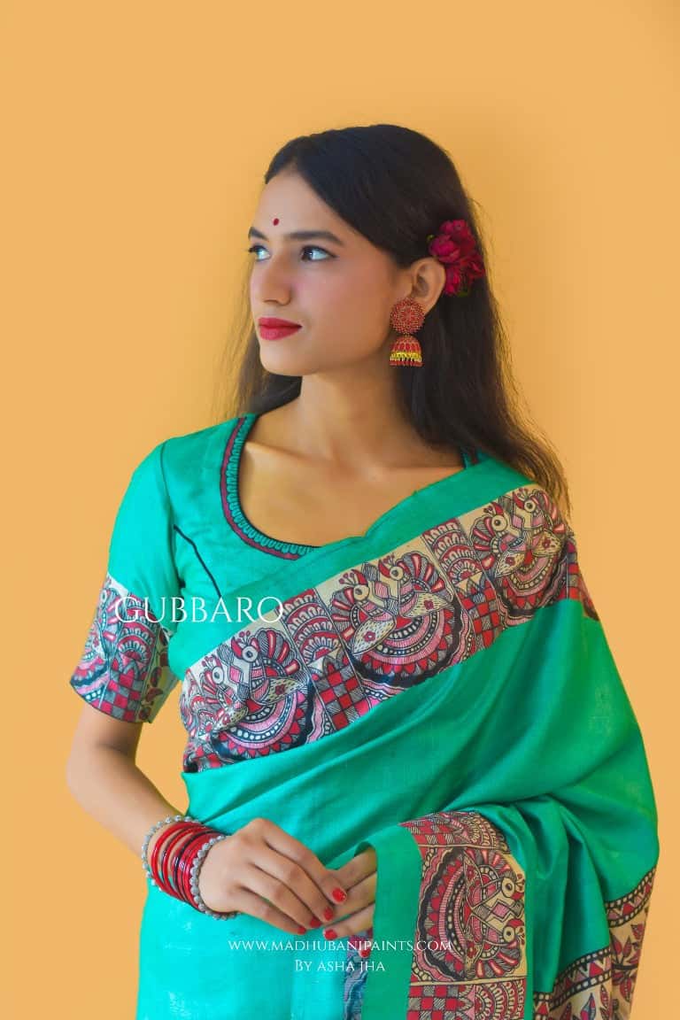 'SHYAMA' Handpainted Madhubani Tussar Silk Blouse — image 4 of 6