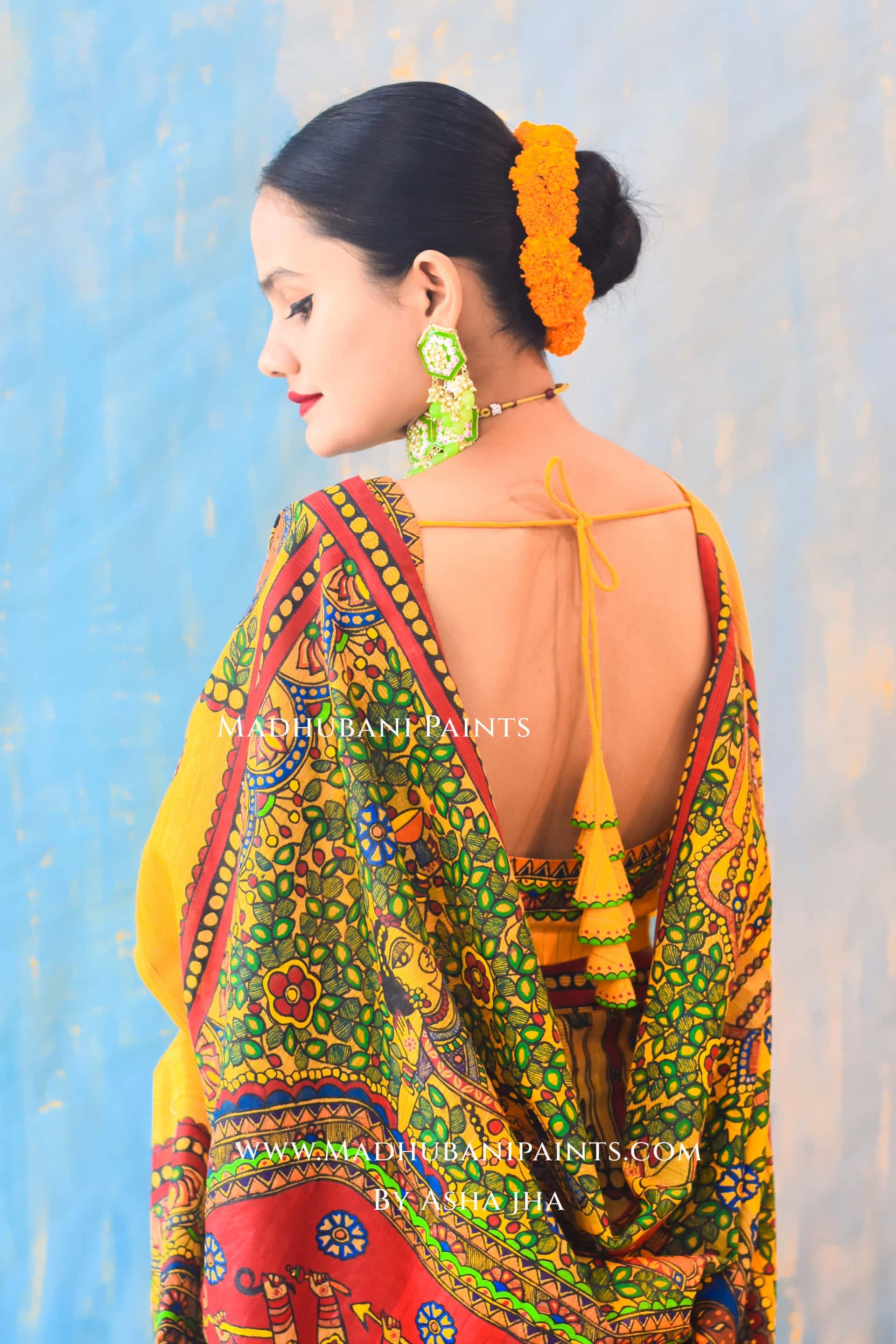 KAMESHWARI Madhubani Hand-painted Chanderi Silk Saree — image 6 of 7