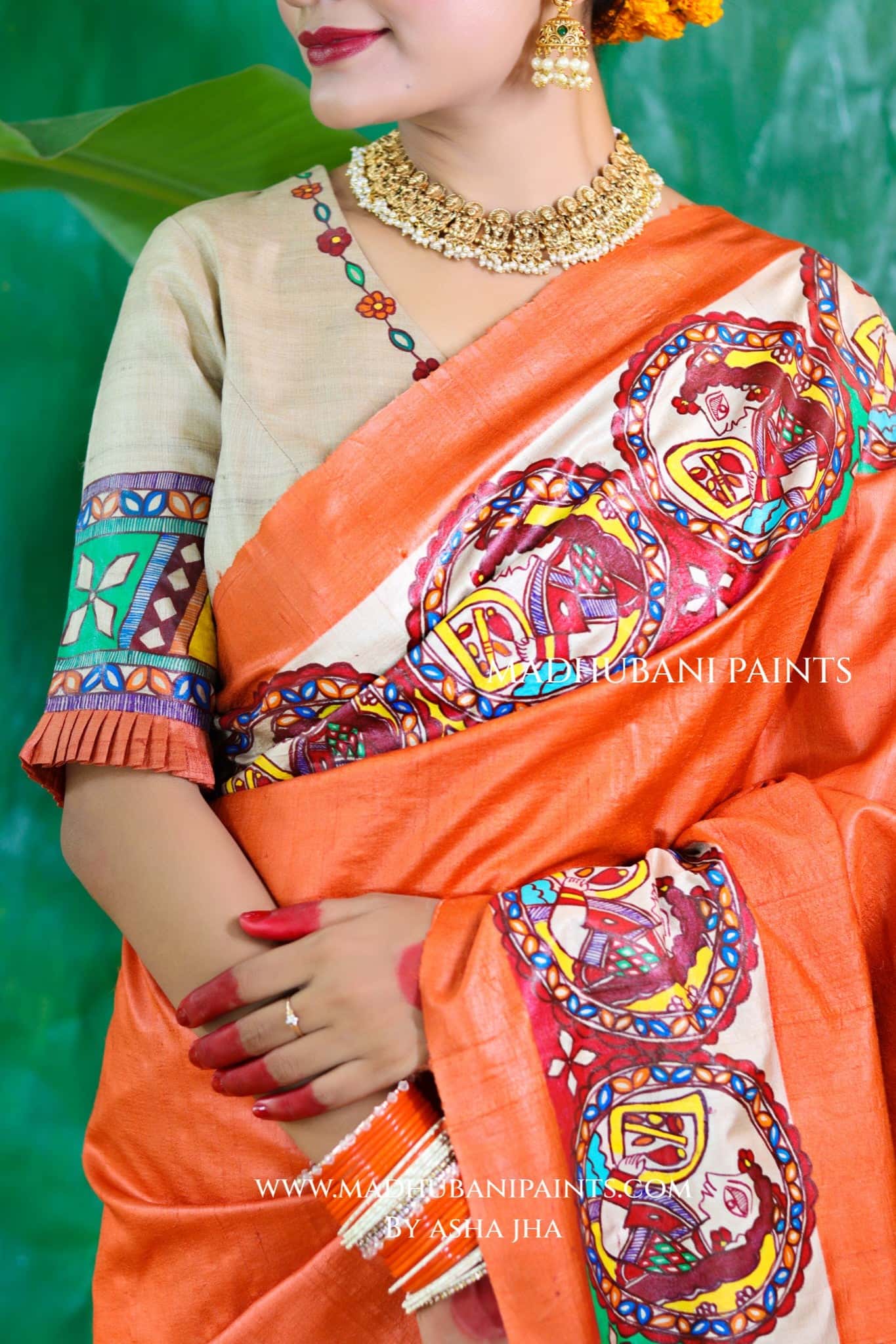 CHHATH PAWAN Handpainted Madhubani Tussar Silk Saree Blouse Set — image 7 of 11