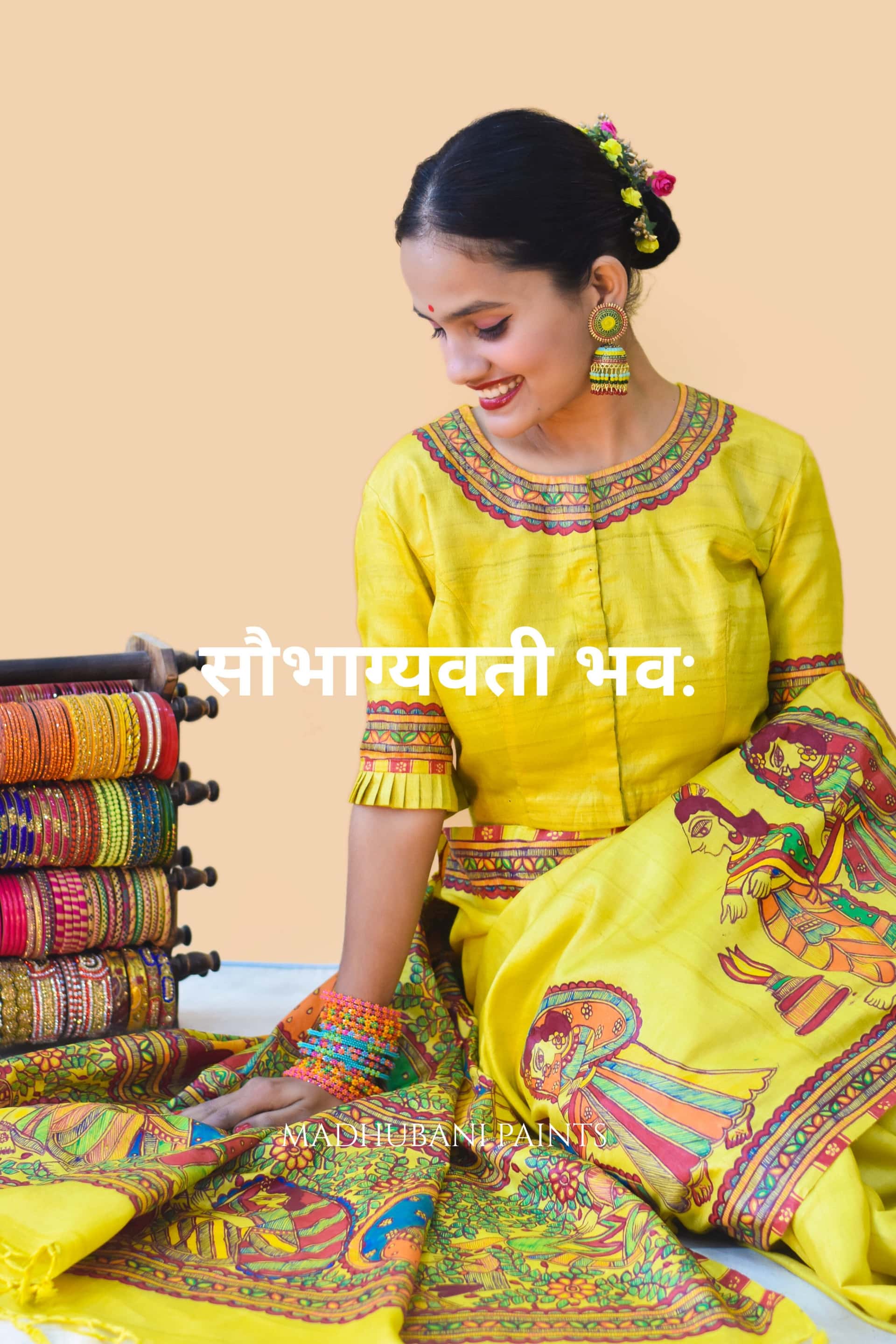 SAUBHAGYAVATI BHAVA Hand-painted Madhubani Tussar Silk Saree Blouse Set — image 6 of 8