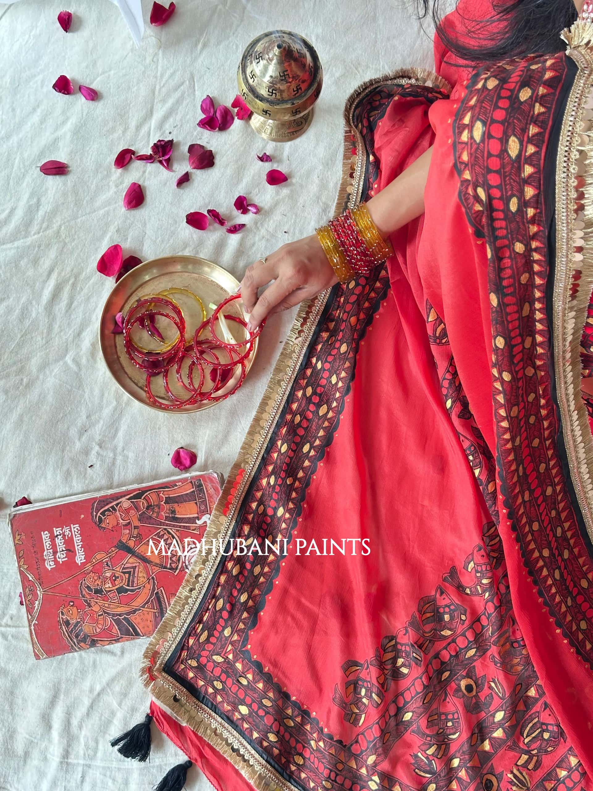 LAAL BRIDAL Hand-painted Madhubani Chiffon Saree — image 6 of 7