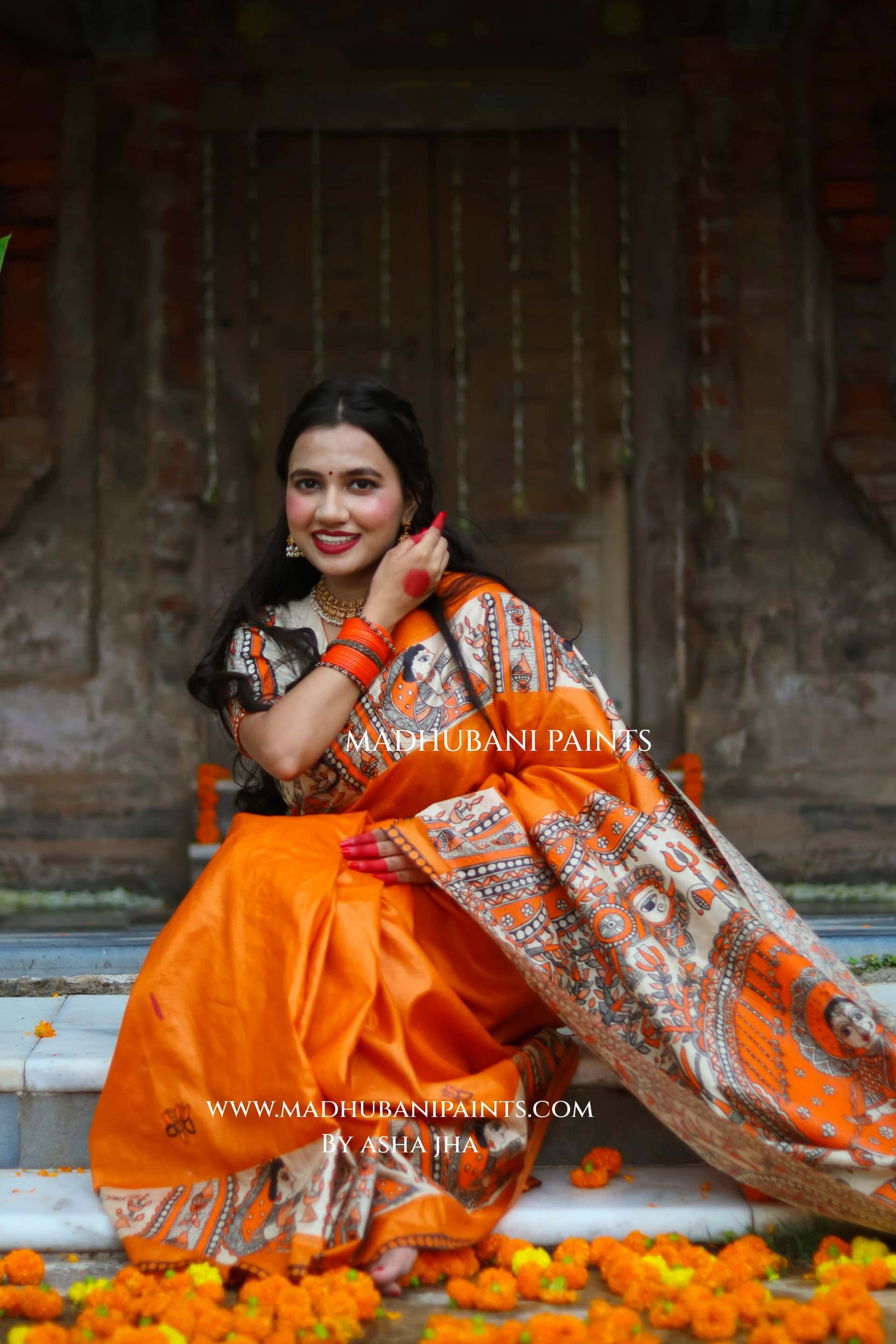 KESARIYA NAINTARA Handpainted Tussar Silk Madhubani Saree — image 7 of 10