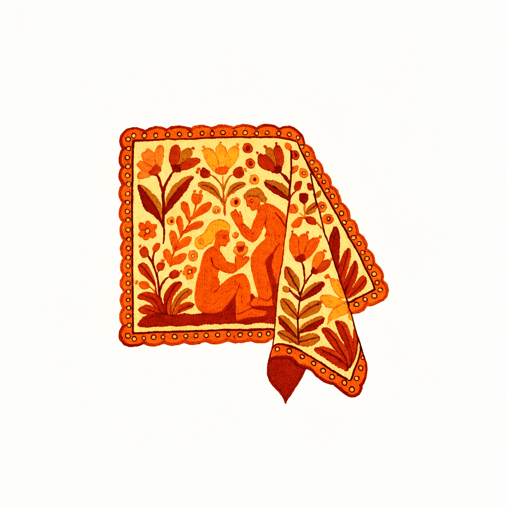 Chamba Rumal — Pahari Painting by Needle — illustration